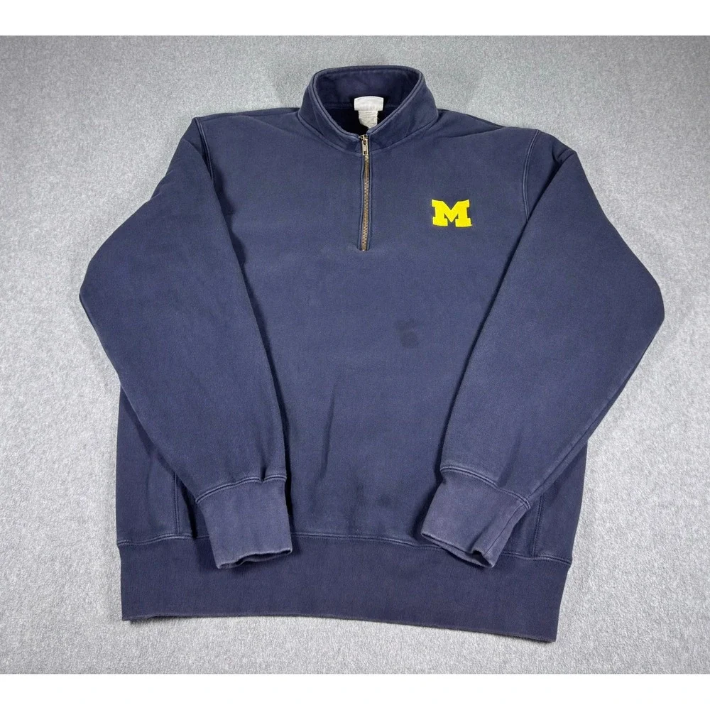 Michigan Wolverines Sweater Men's XL Navy Blue 1/4 Zip